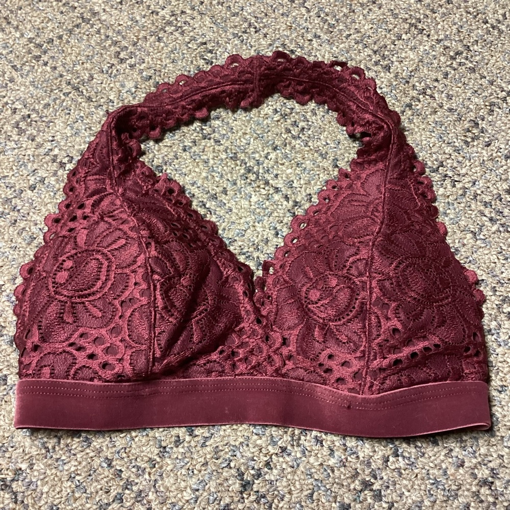 Aeropostale Live Love Dream Burgundy Lace Velvet Halter Bralette * Size M
